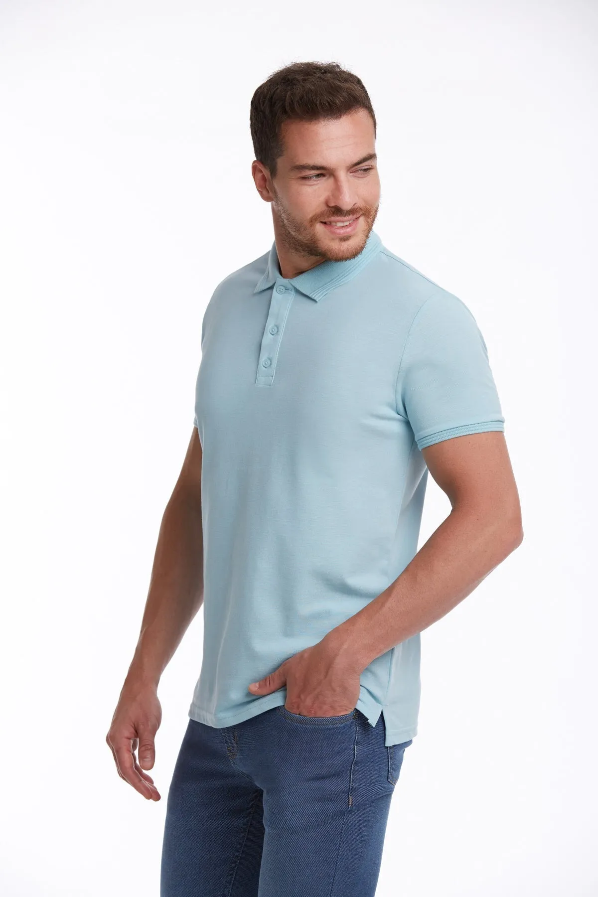 Regular Fit Basic Light Blue 100% Cotton Polo T-Shirt