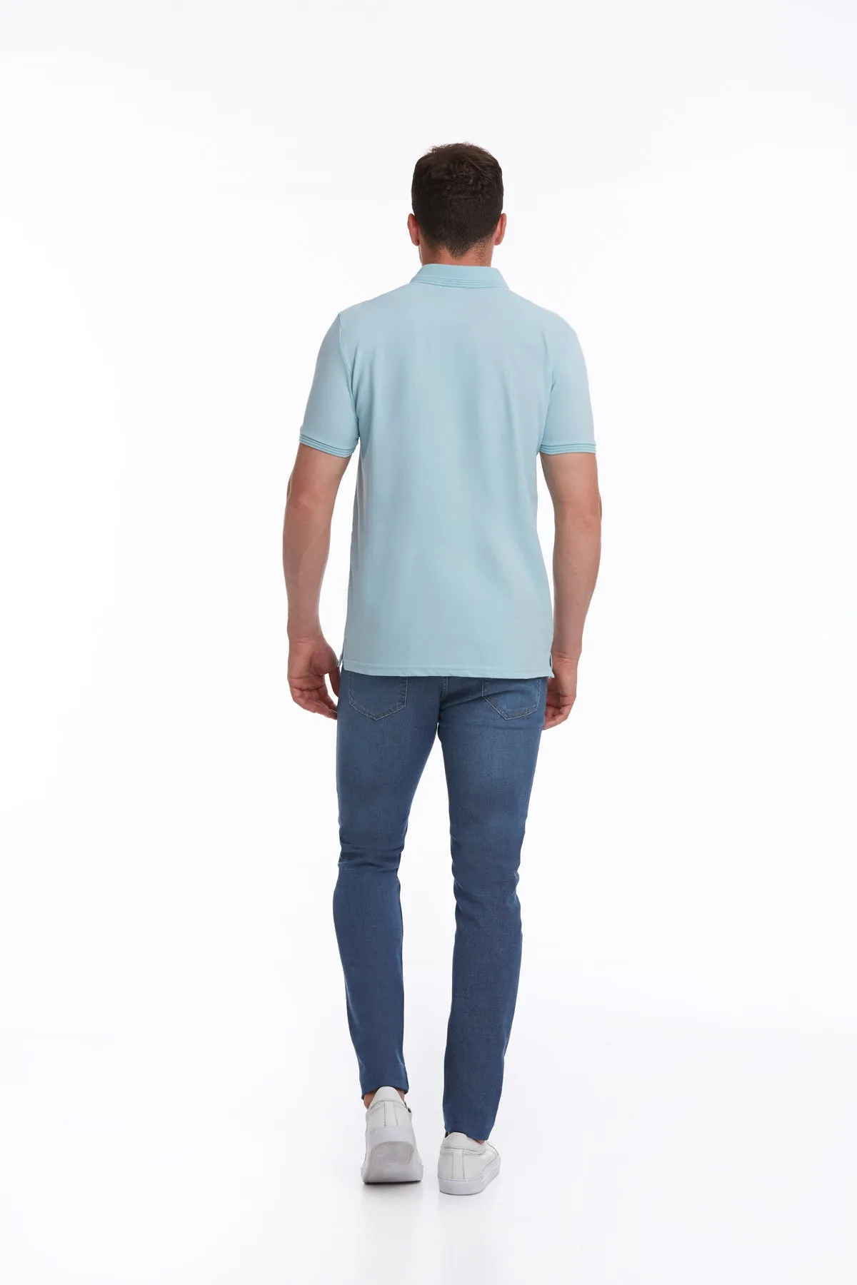 Regular Fit Basic Light Blue 100% Cotton Polo T-Shirt