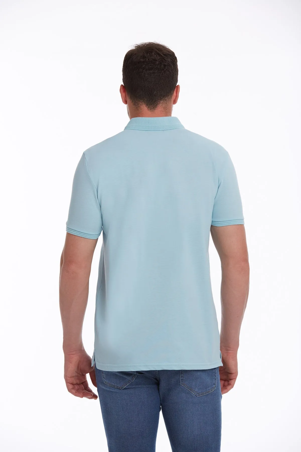 Regular Fit Basic Light Blue 100% Cotton Polo T-Shirt