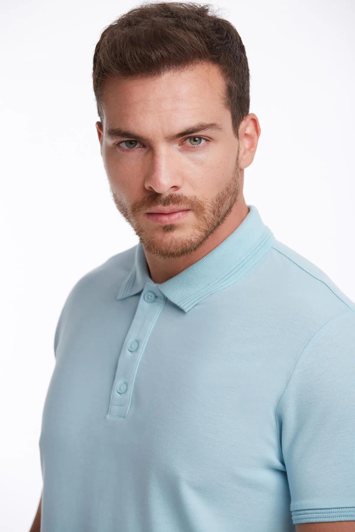 Regular Fit Basic Light Blue 100% Cotton Polo T-Shirt