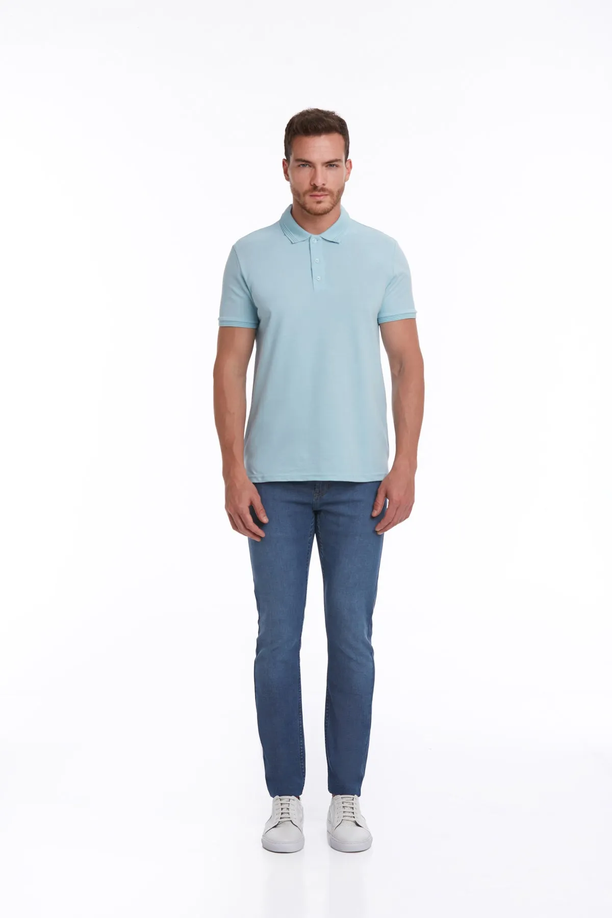 Regular Fit Basic Light Blue 100% Cotton Polo T-Shirt