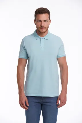 Regular Fit Basic Light Blue 100% Cotton Polo T-Shirt