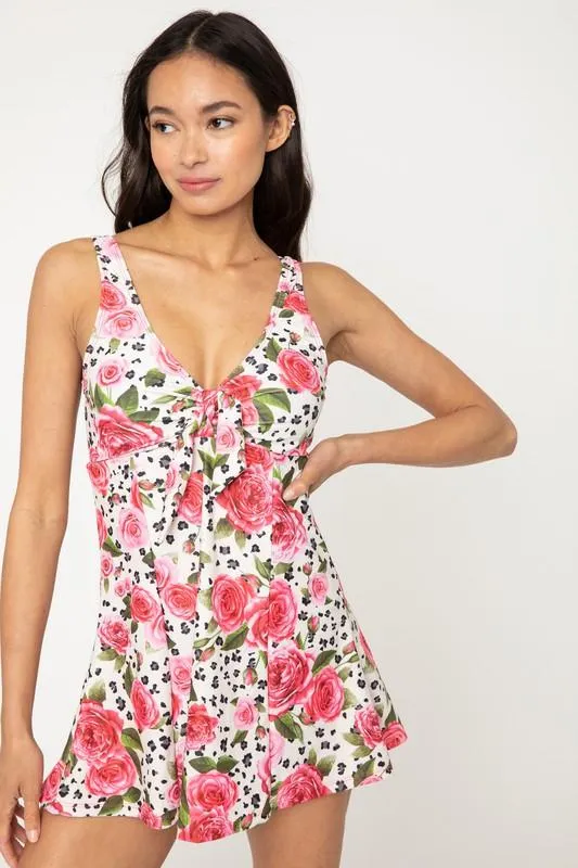 Rouched Front Flowy Skirted Swimsuit