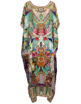 Round Neck Printed Silk Caftan