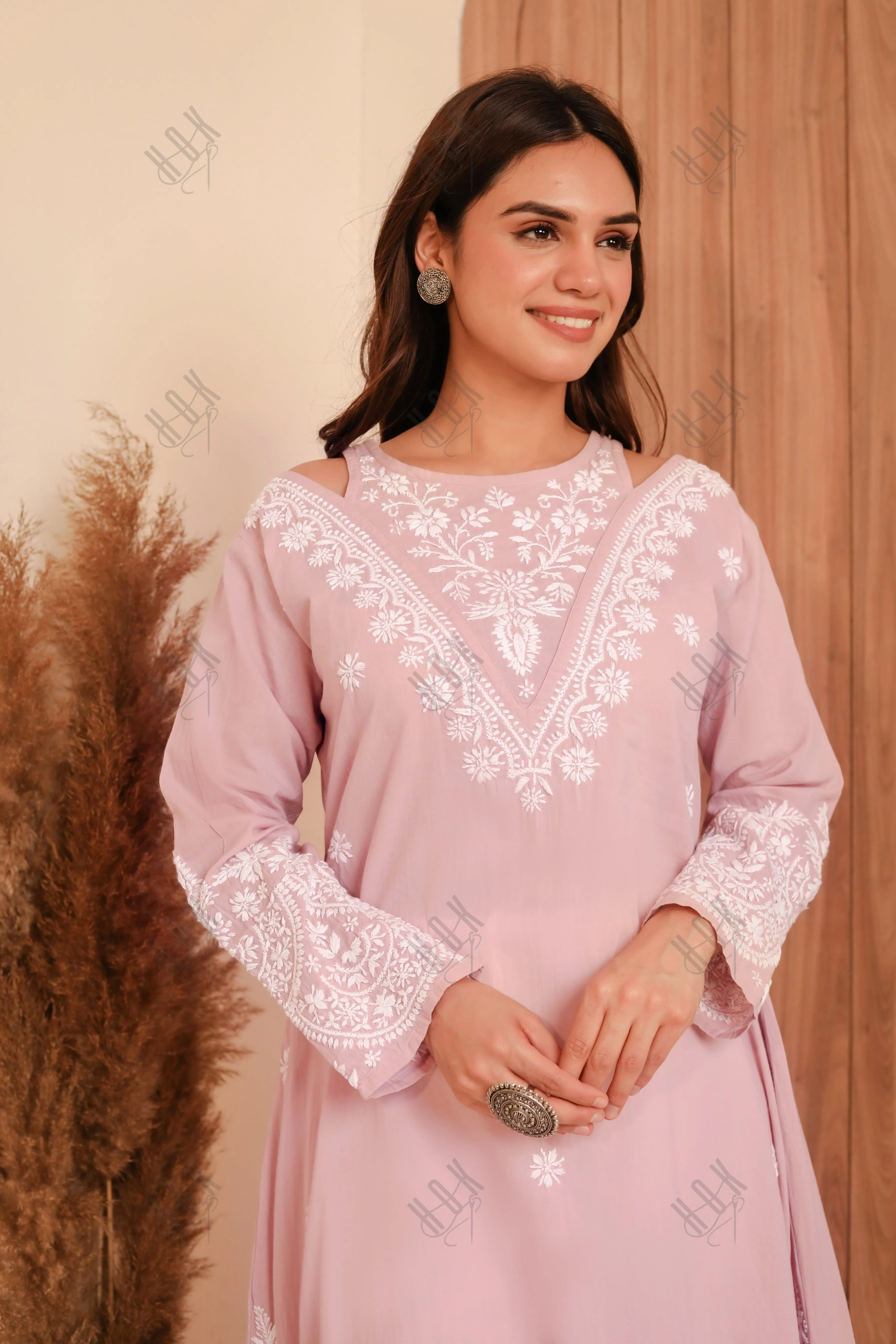 Saba Chikankari Long kurta in cotton - Lilac