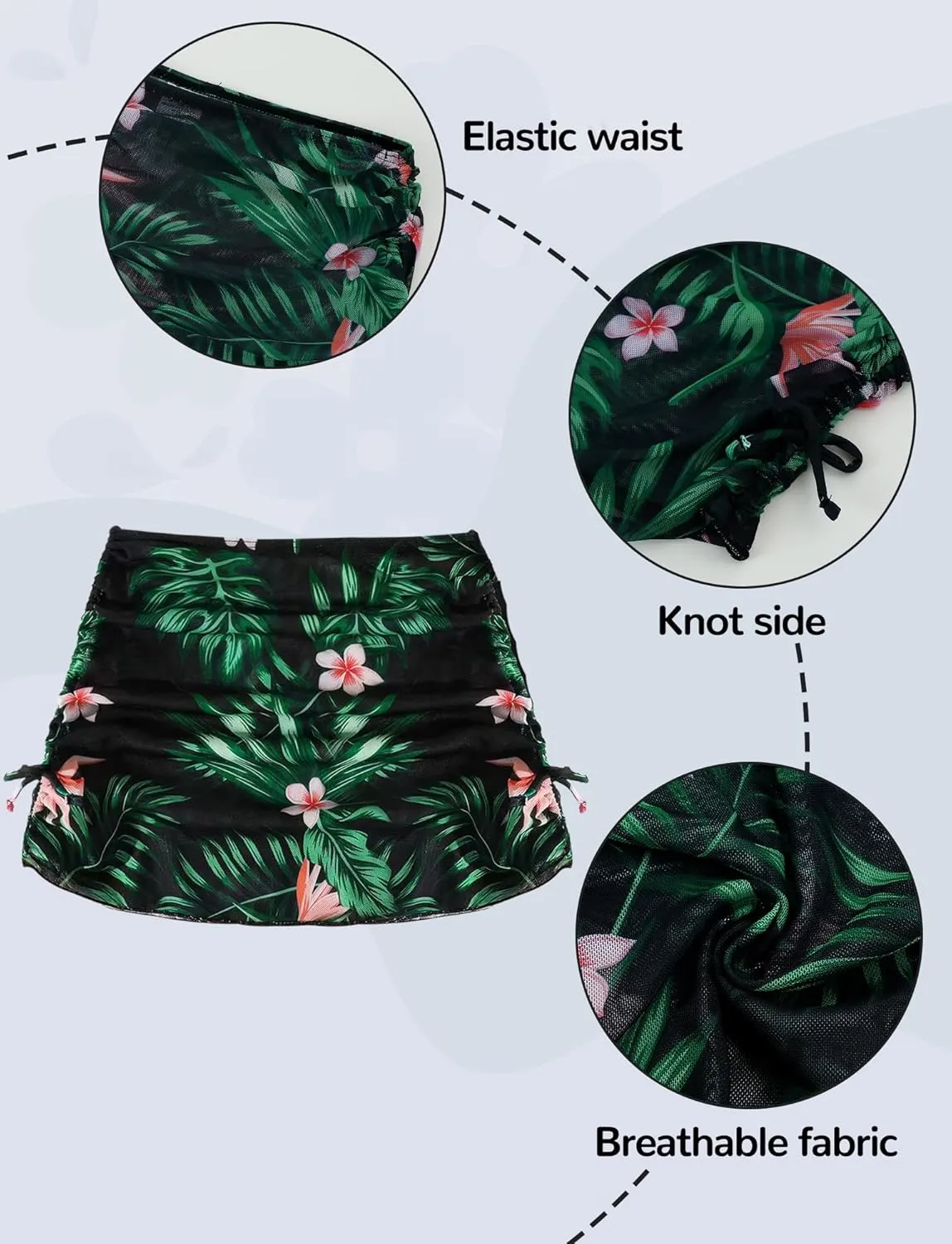SEAUR Girls' Fashion Bikini Sets Cute 3 Piece Swimsuits V Neck Floral Printed Swimwear Beach Bathing Suit with Cover Up Skirt