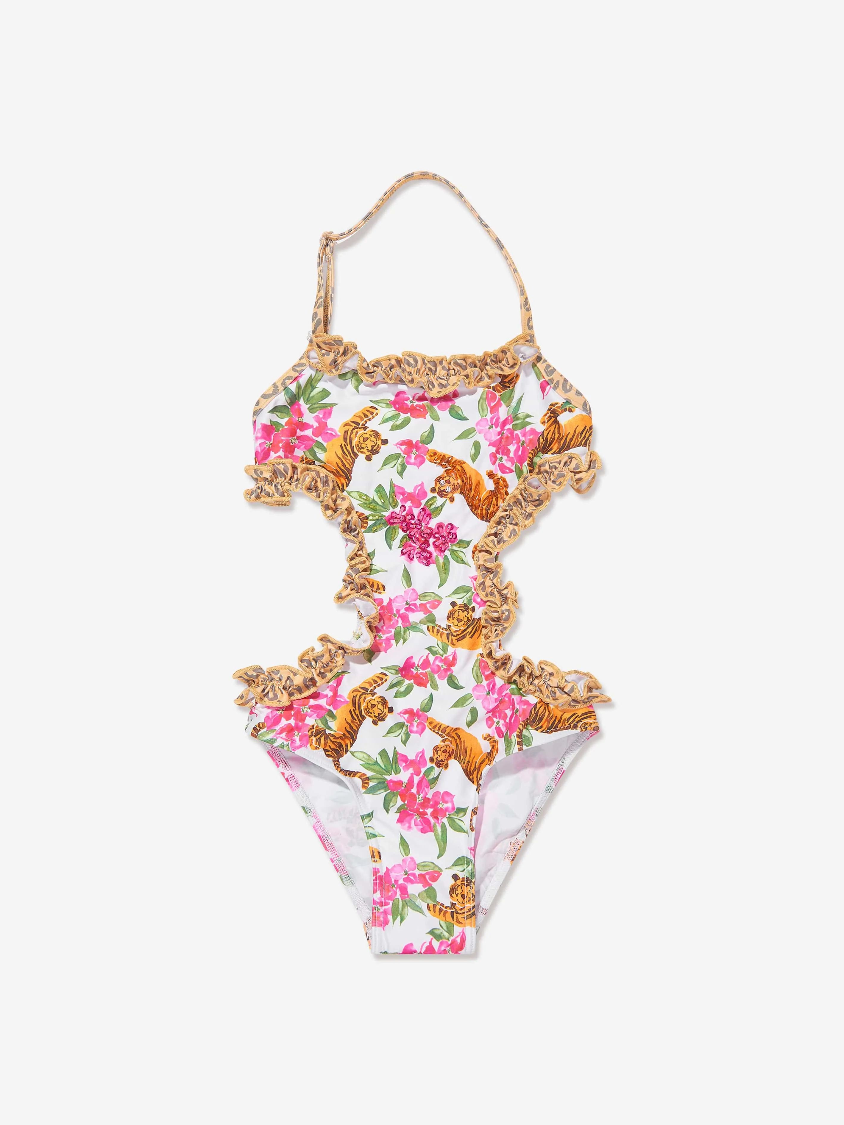 Selini Action Girls Floral Tiger Swimsuit in Multicolour
