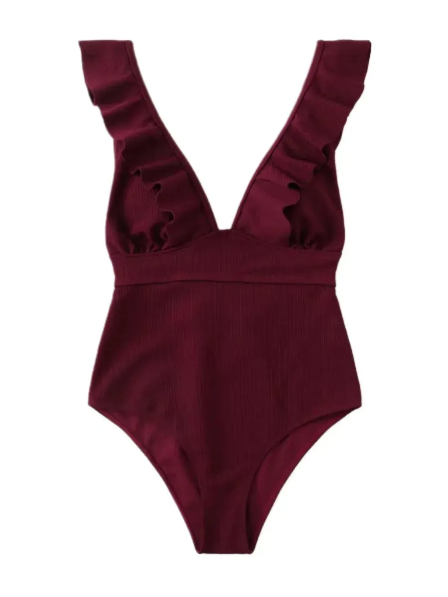 Sexy ruffles plunge One Piece Swimsuit