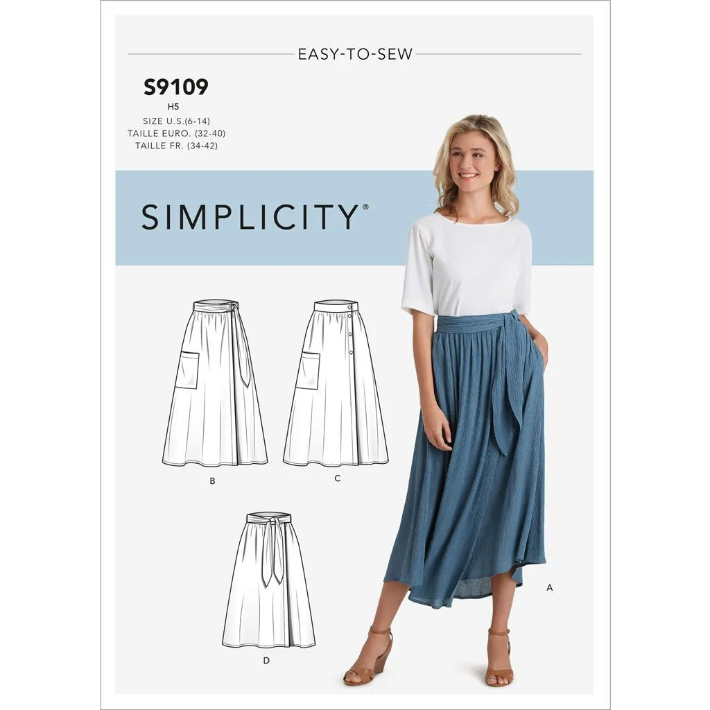Simplicity Sewing Pattern S9109 Misses' Wrap Skirts In Various Lengths With Tie Options