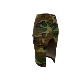 Slit Camo Hip Wrap Skirt