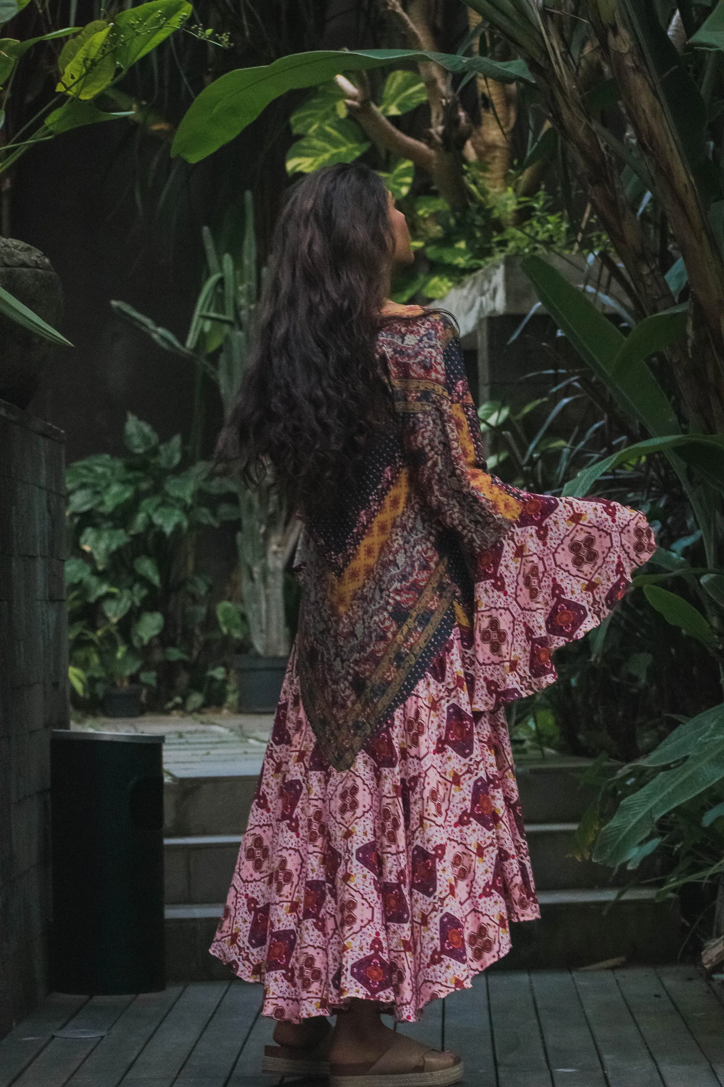 Sparrow Patchwork Ruffled Boho Kimono Duster - Berry