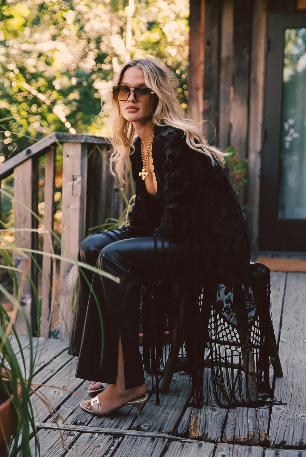 Stone Black Velvet Burnout Kimono