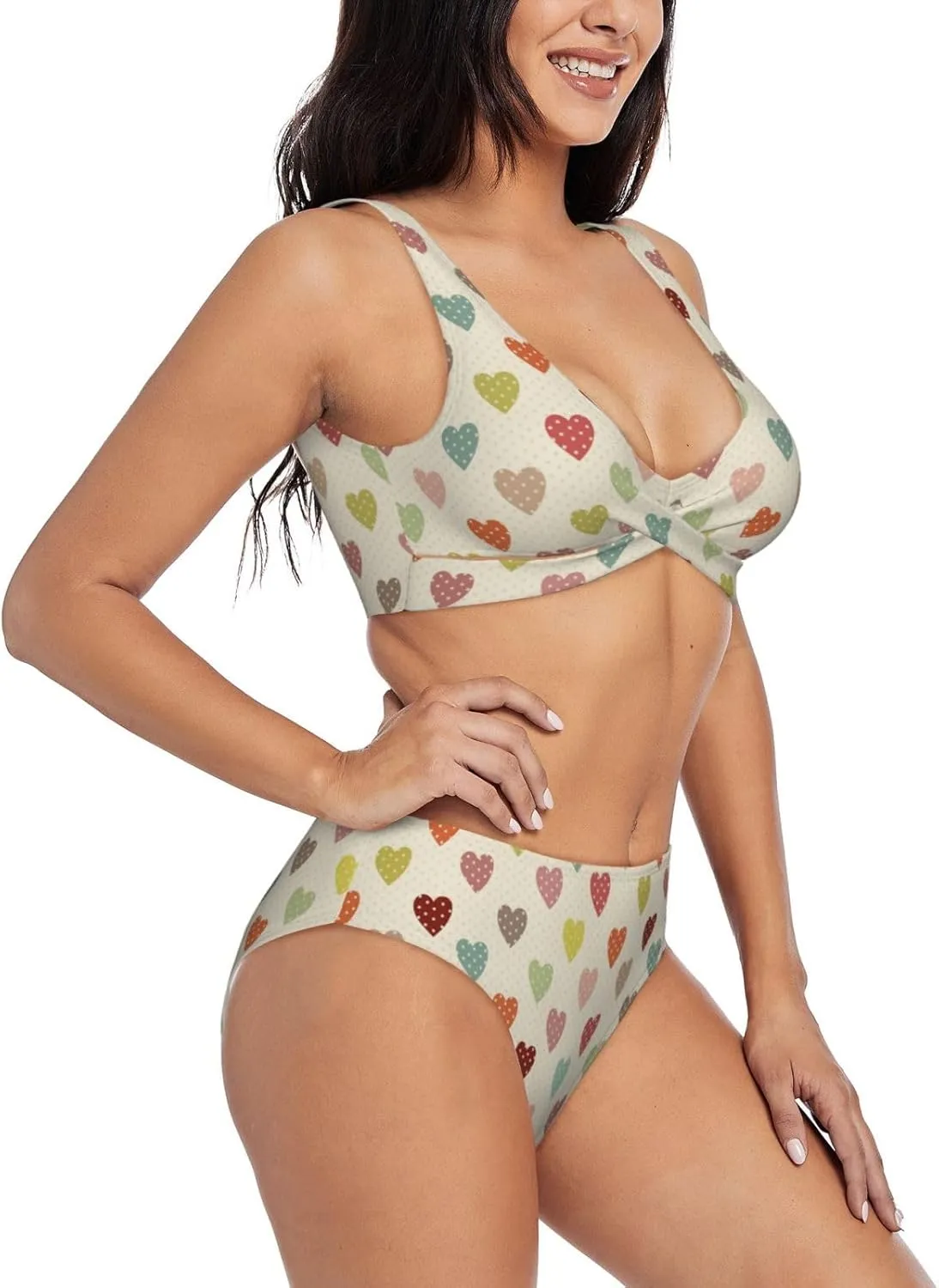 Swim Suits for Women 2024 Bikini - Heart Polka Dot Soft Stretchy High Waisted Bikini Sets for Women