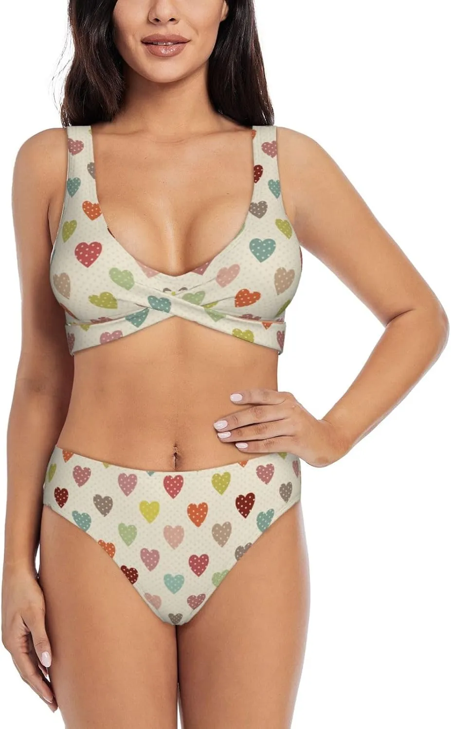 Swim Suits for Women 2024 Bikini - Heart Polka Dot Soft Stretchy High Waisted Bikini Sets for Women