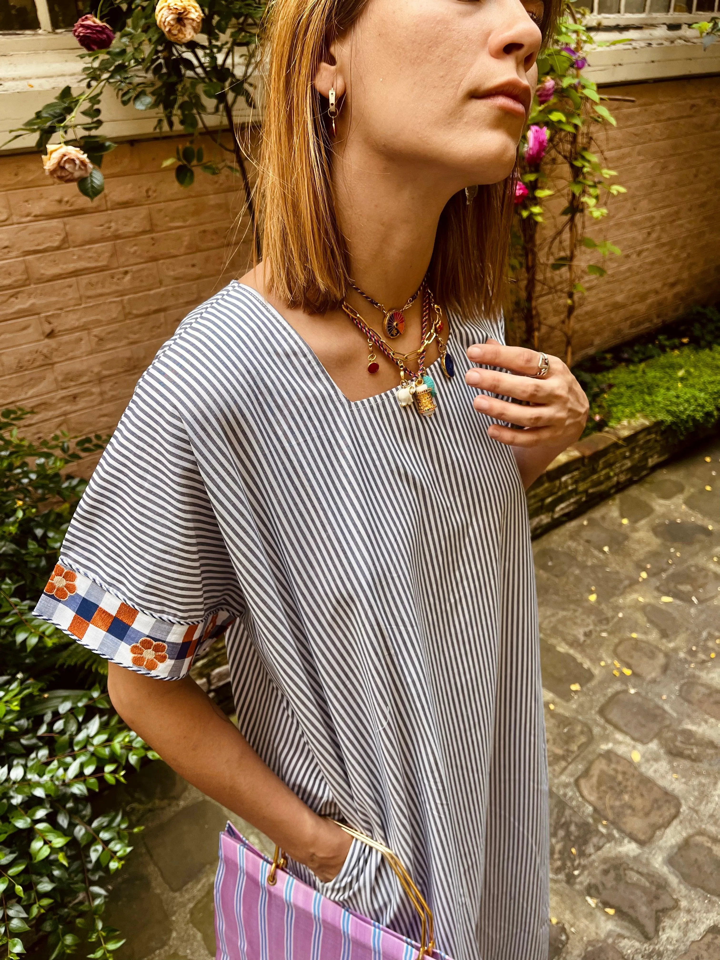 Tangier long Caftan - blue stripes