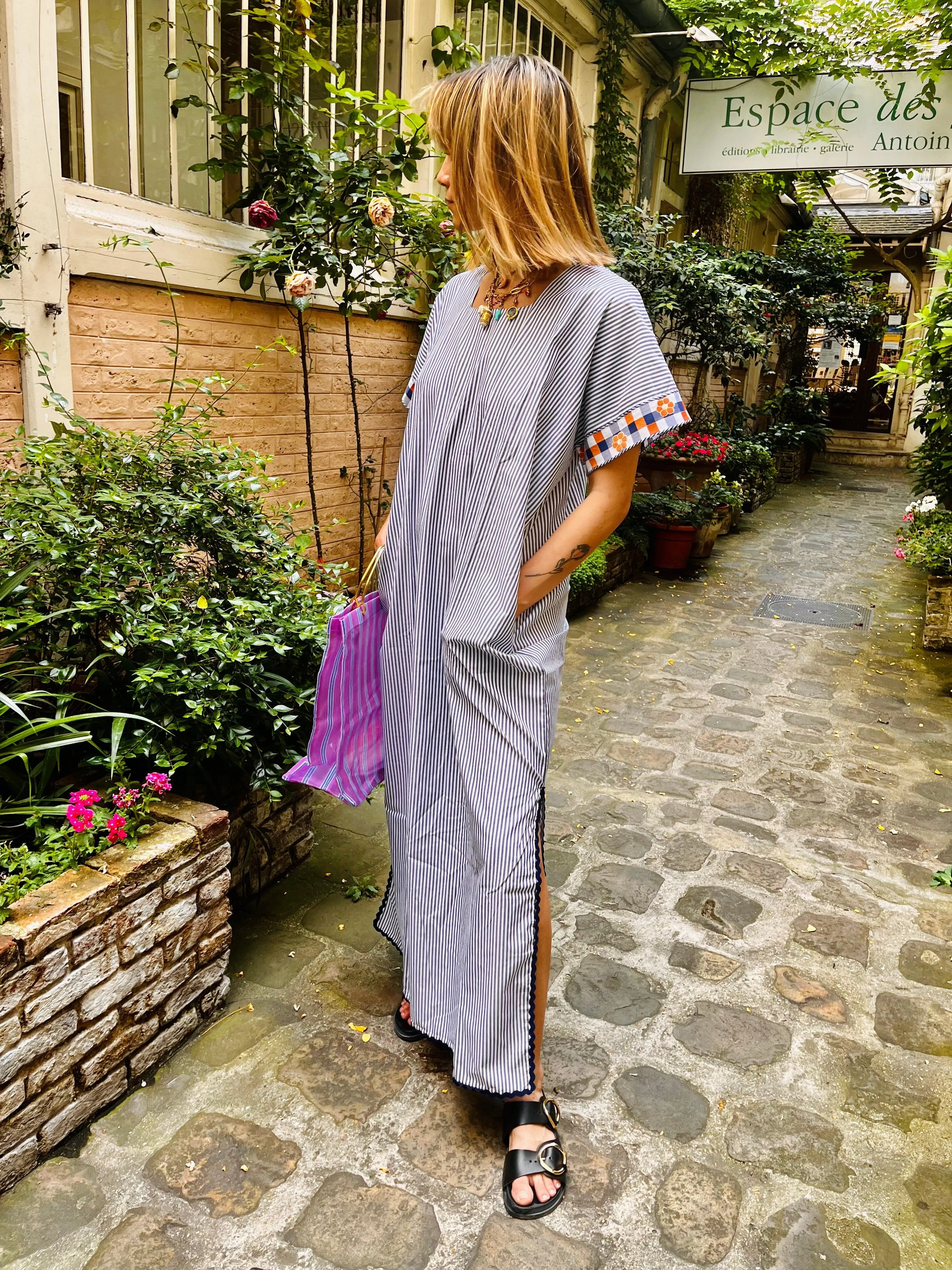 Tangier long Caftan - blue stripes