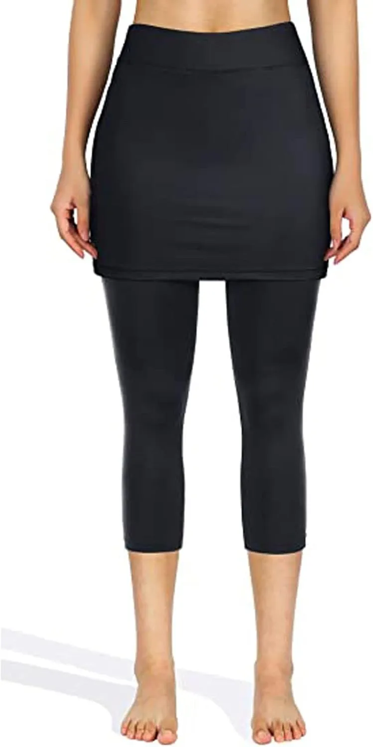 Tennis Skirted Leggings with Pockets for Women Yoga Legging with Skirts Tummy Control High Waist Athletic Sport Pants