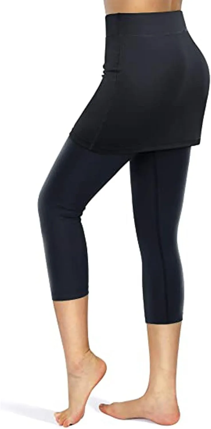 Tennis Skirted Leggings with Pockets for Women Yoga Legging with Skirts Tummy Control High Waist Athletic Sport Pants