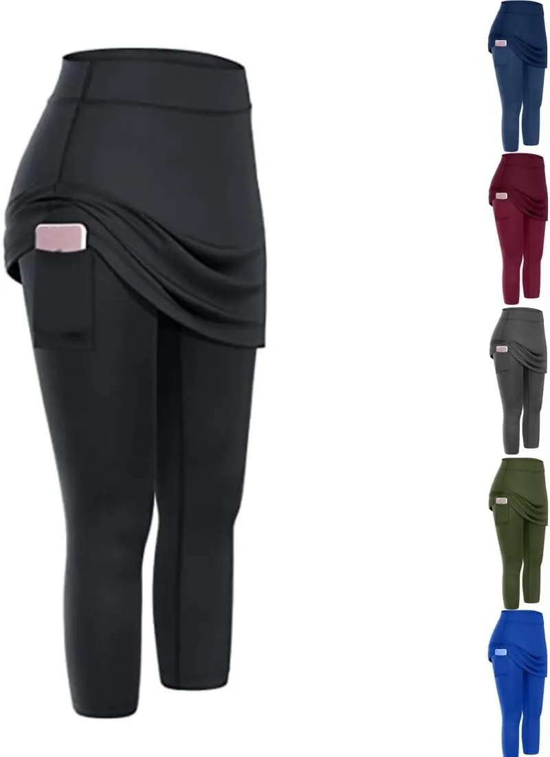 Tennis Skirted Leggings with Pockets for Women Yoga Legging with Skirts Tummy Control High Waist Athletic Sport Pants