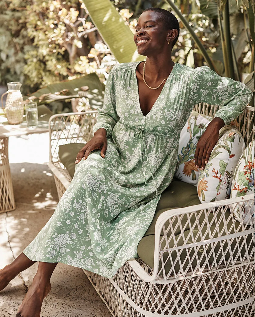 The Cinched Waist Caftan Dress - Vintage Floral in Ivy