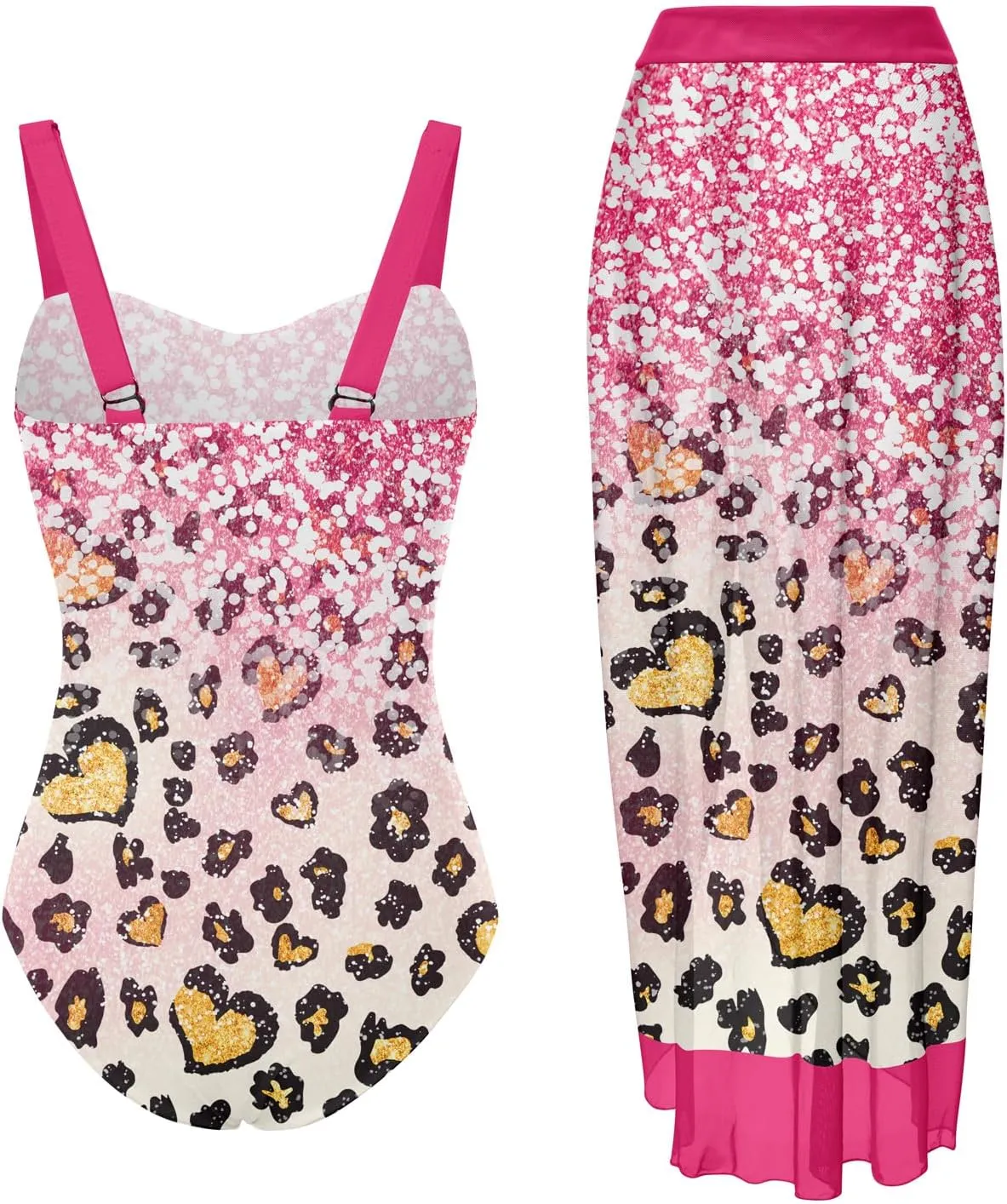 UNIFACO Girls One Piece Swimsuit with Cover Up Skirt 2 Piece Bathing Suit Swimwear Sets 6-12T