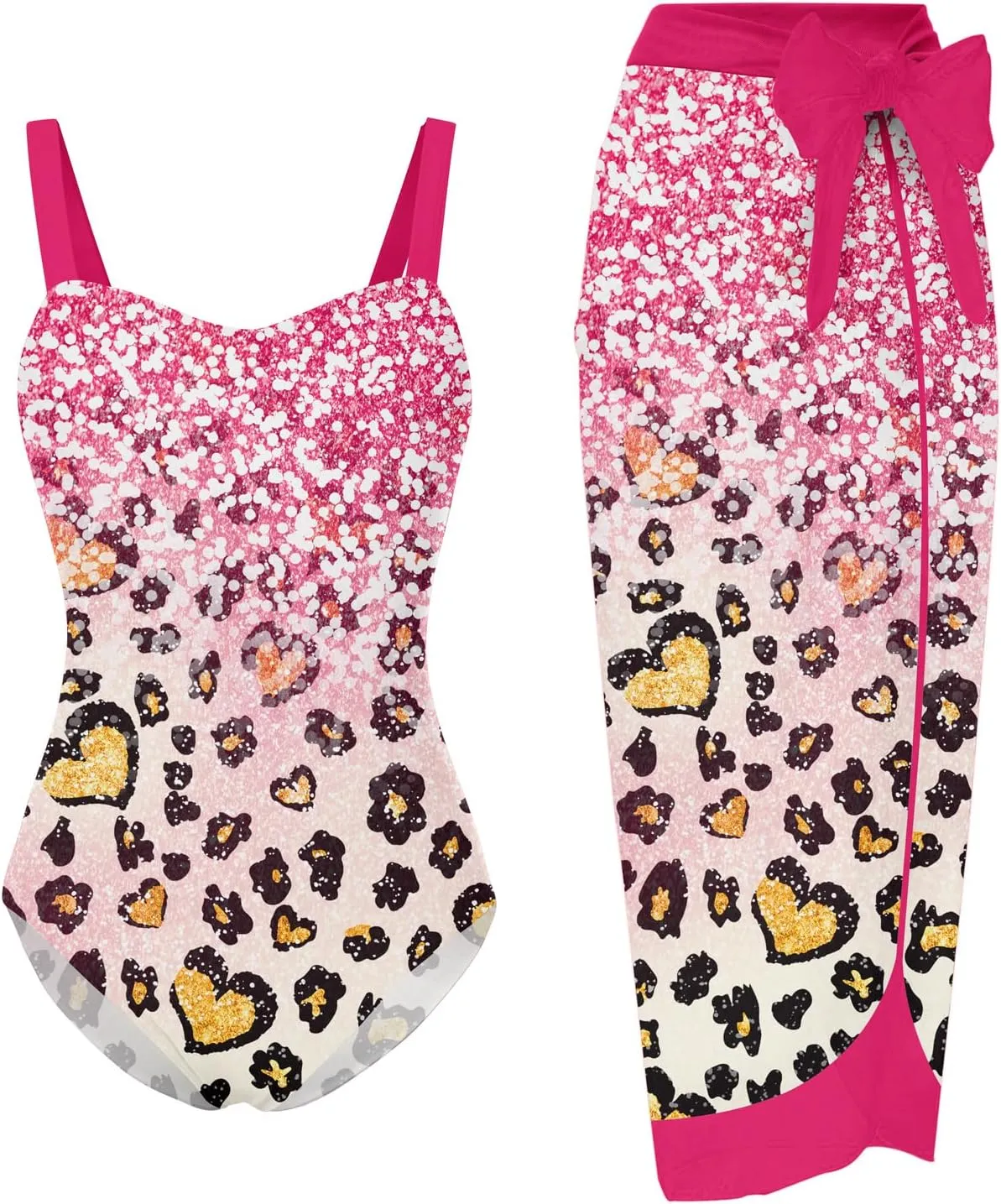 UNIFACO Girls One Piece Swimsuit with Cover Up Skirt 2 Piece Bathing Suit Swimwear Sets 6-12T