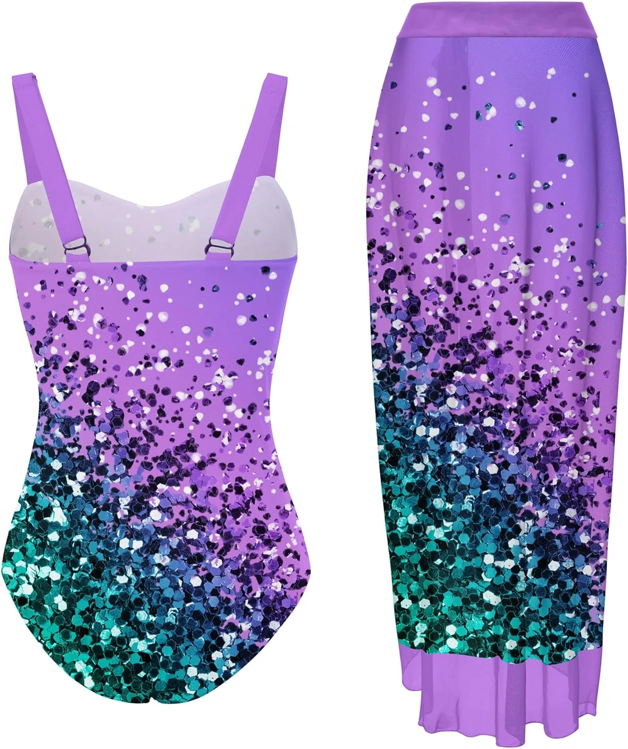 UNIFACO Girls One Piece Swimsuit with Cover Up Skirt 2 Piece Bathing Suit Swimwear Sets 6-12T