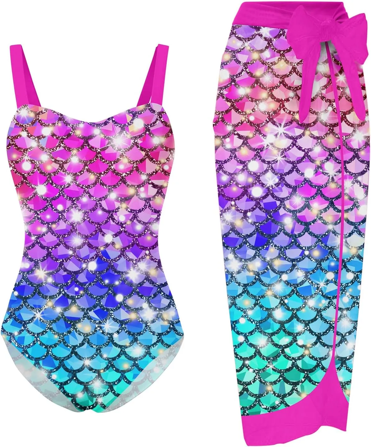 UNIFACO Girls One Piece Swimsuit with Cover Up Skirt 2 Piece Bathing Suit Swimwear Sets 6-12T