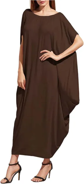 Verdusa Women's Boat Neck Dolman Sleeve Caftan Harem Oversized Maxi Dress