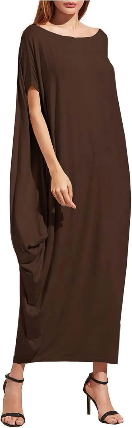 Verdusa Women's Boat Neck Dolman Sleeve Caftan Harem Oversized Maxi Dress