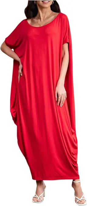 Verdusa Women's Boat Neck Dolman Sleeve Caftan Harem Oversized Maxi Dress