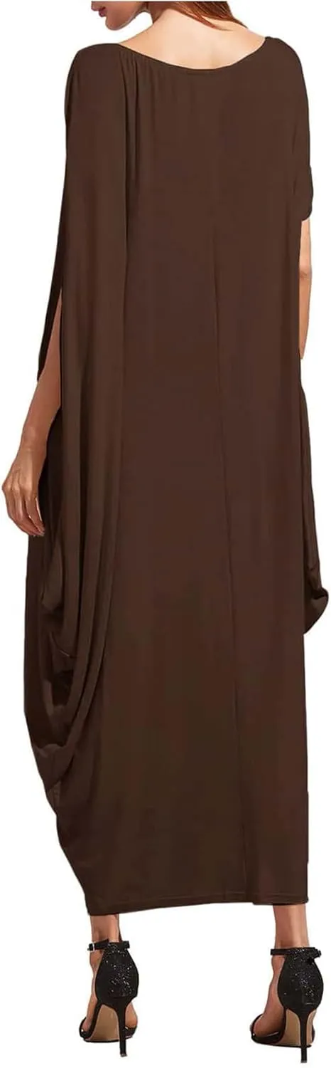 Verdusa Women's Boat Neck Dolman Sleeve Caftan Harem Oversized Maxi Dress