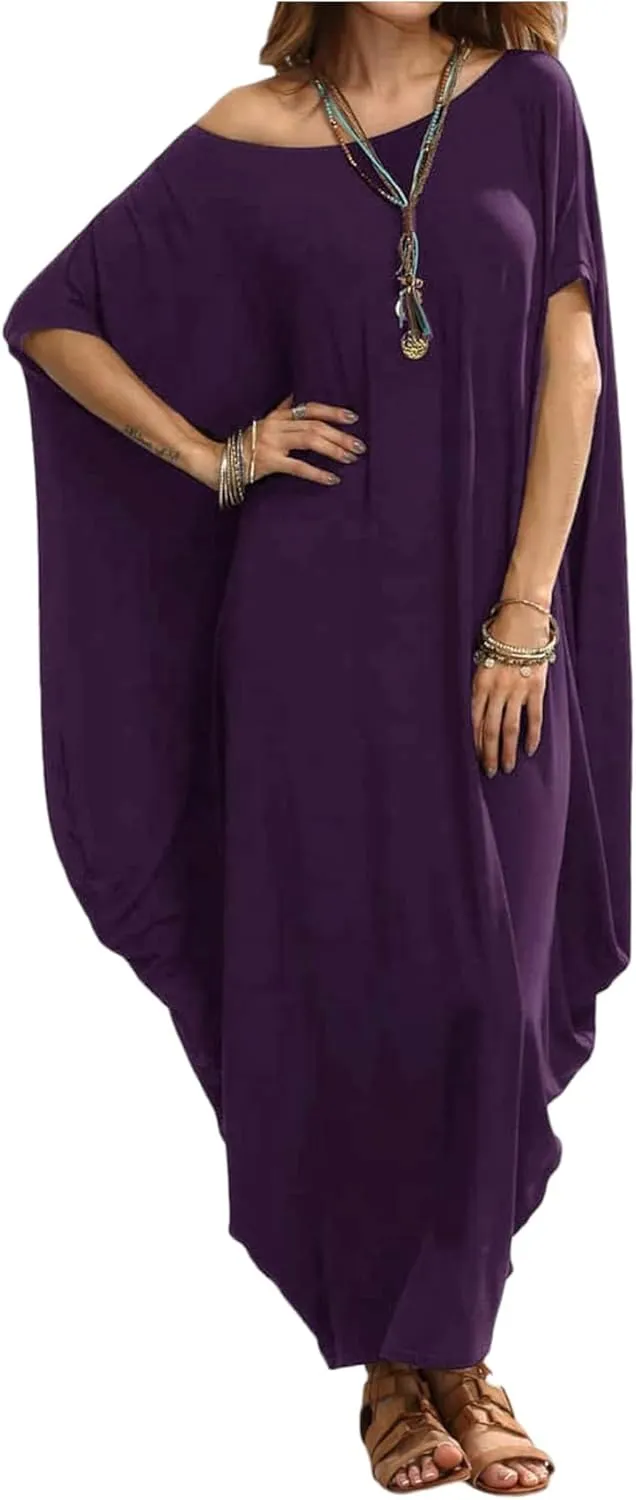 Verdusa Women's Boat Neck Dolman Sleeve Caftan Harem Oversized Maxi Dress
