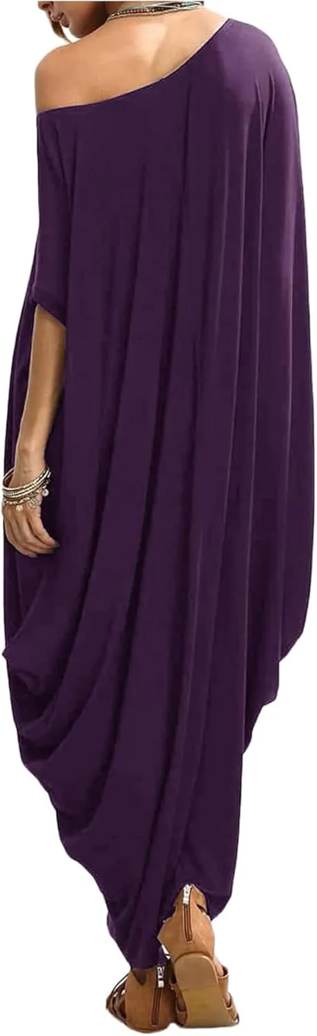 Verdusa Women's Boat Neck Dolman Sleeve Caftan Harem Oversized Maxi Dress