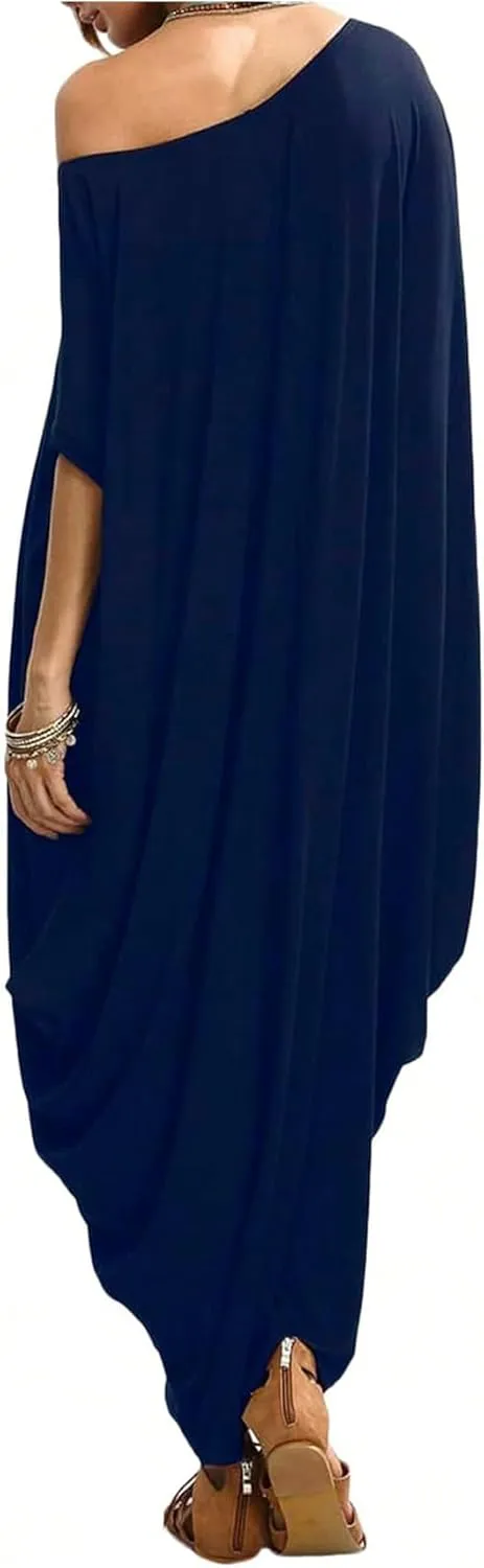 Verdusa Women's Boat Neck Dolman Sleeve Caftan Harem Oversized Maxi Dress