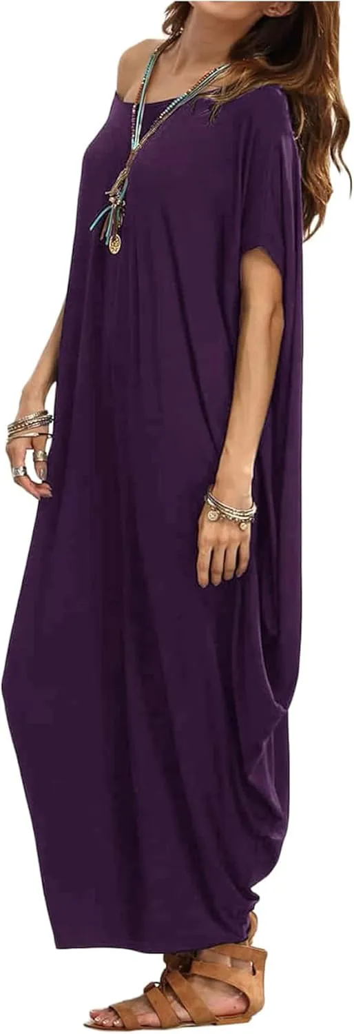 Verdusa Women's Boat Neck Dolman Sleeve Caftan Harem Oversized Maxi Dress