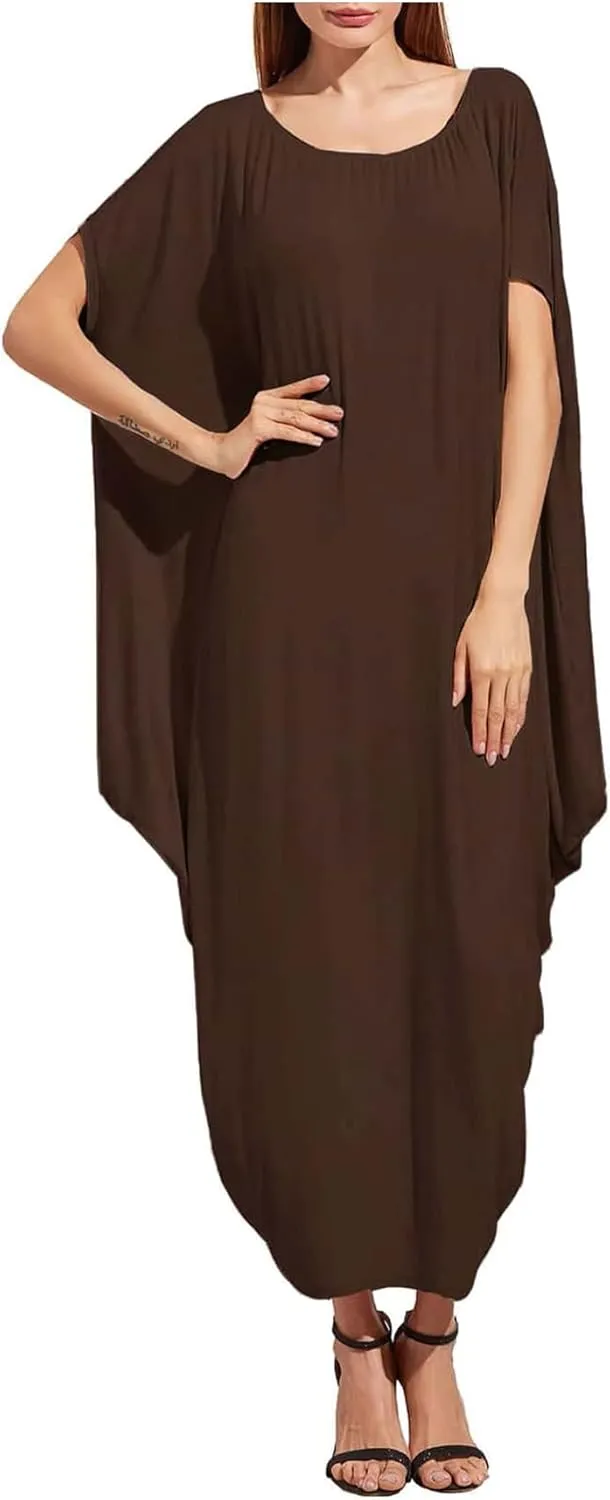 Verdusa Women's Boat Neck Dolman Sleeve Caftan Harem Oversized Maxi Dress