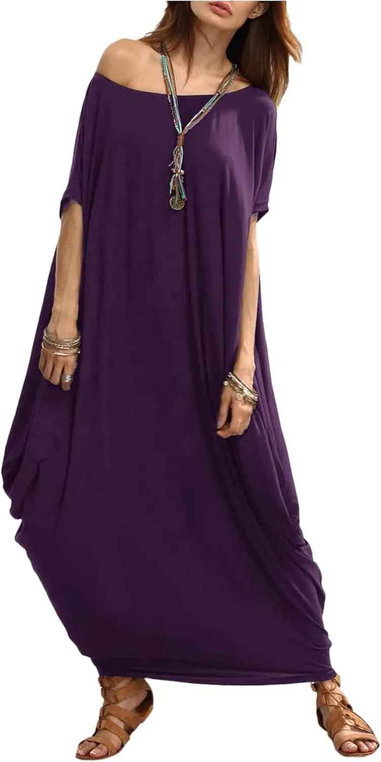 Verdusa Women's Boat Neck Dolman Sleeve Caftan Harem Oversized Maxi Dress