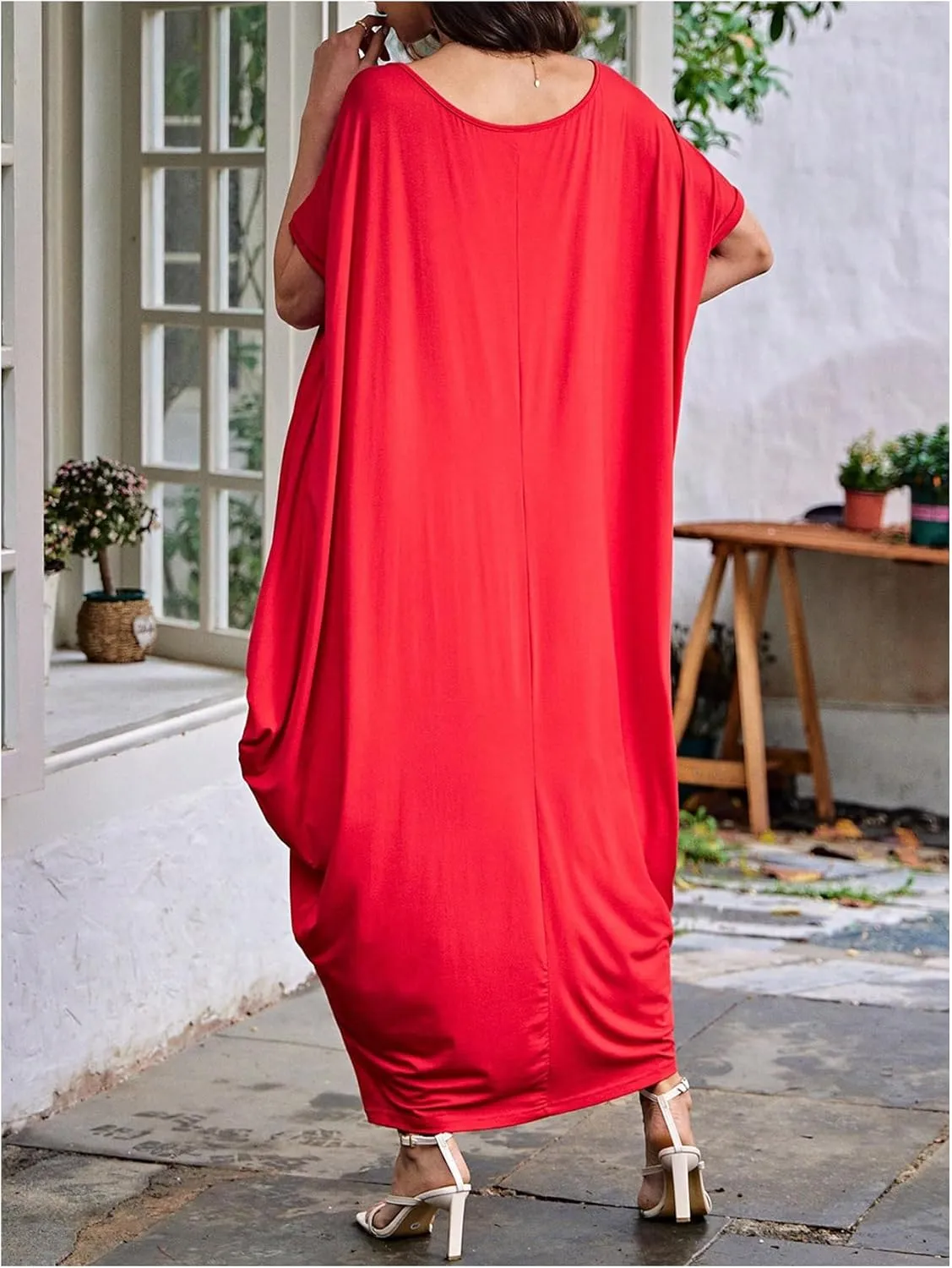 Verdusa Women's Boat Neck Dolman Sleeve Caftan Harem Oversized Maxi Dress