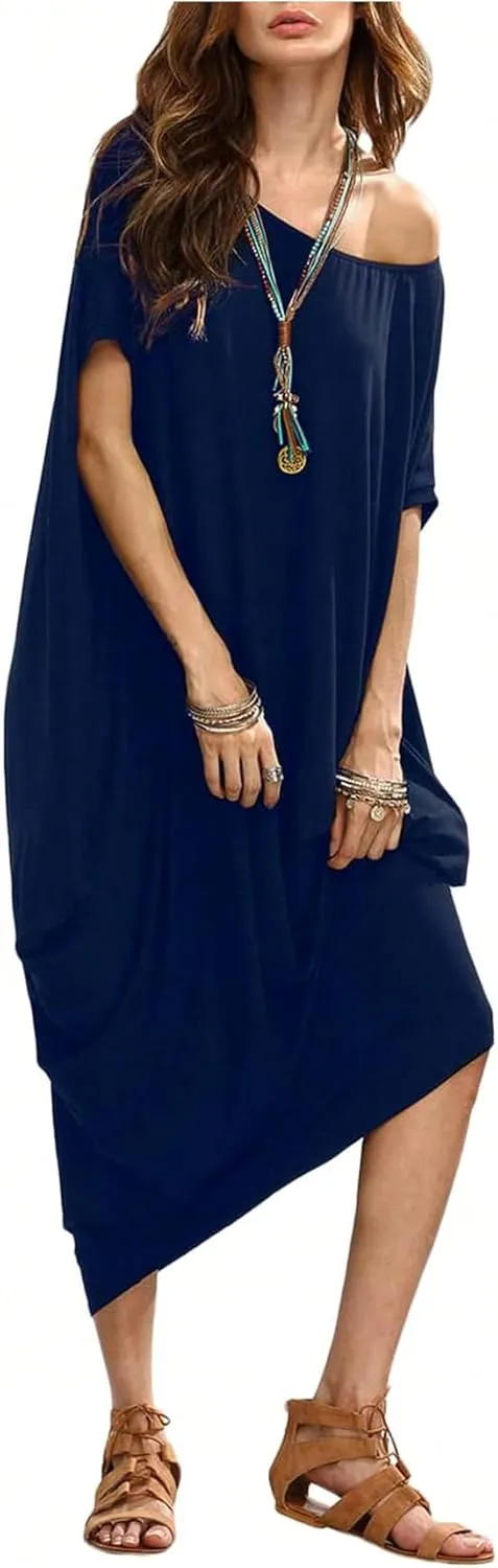 Verdusa Women's Boat Neck Dolman Sleeve Caftan Harem Oversized Maxi Dress