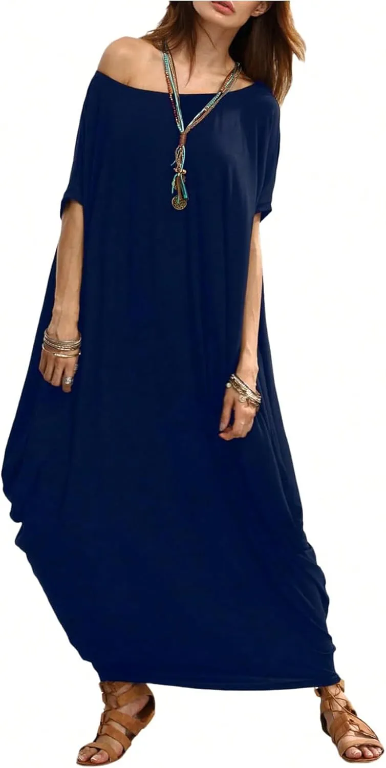 Verdusa Women's Boat Neck Dolman Sleeve Caftan Harem Oversized Maxi Dress