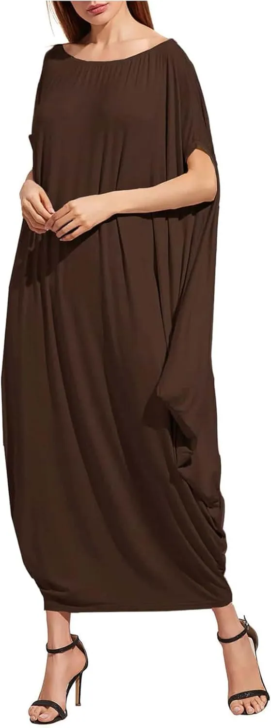 Verdusa Women's Boat Neck Dolman Sleeve Caftan Harem Oversized Maxi Dress