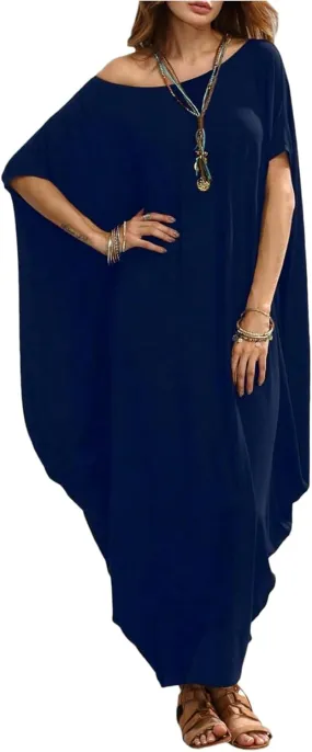 Verdusa Women's Boat Neck Dolman Sleeve Caftan Harem Oversized Maxi Dress
