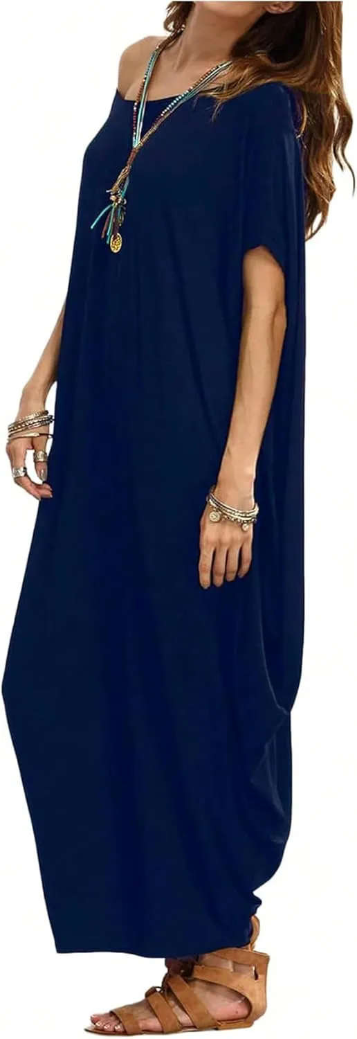 Verdusa Women's Boat Neck Dolman Sleeve Caftan Harem Oversized Maxi Dress