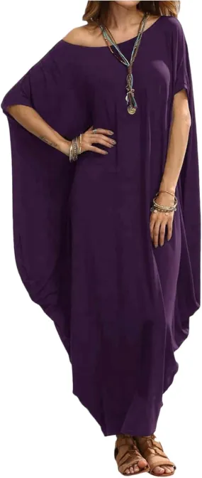 Verdusa Women's Boat Neck Dolman Sleeve Caftan Harem Oversized Maxi Dress