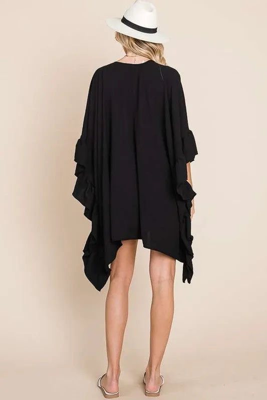 Versatile Kimono Fashion Top with Ruffled Sleeves