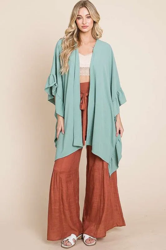 Versatile Kimono Fashion Top with Ruffled Sleeves