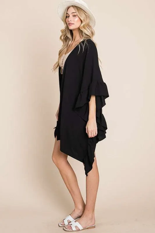 Versatile Kimono Fashion Top with Ruffled Sleeves