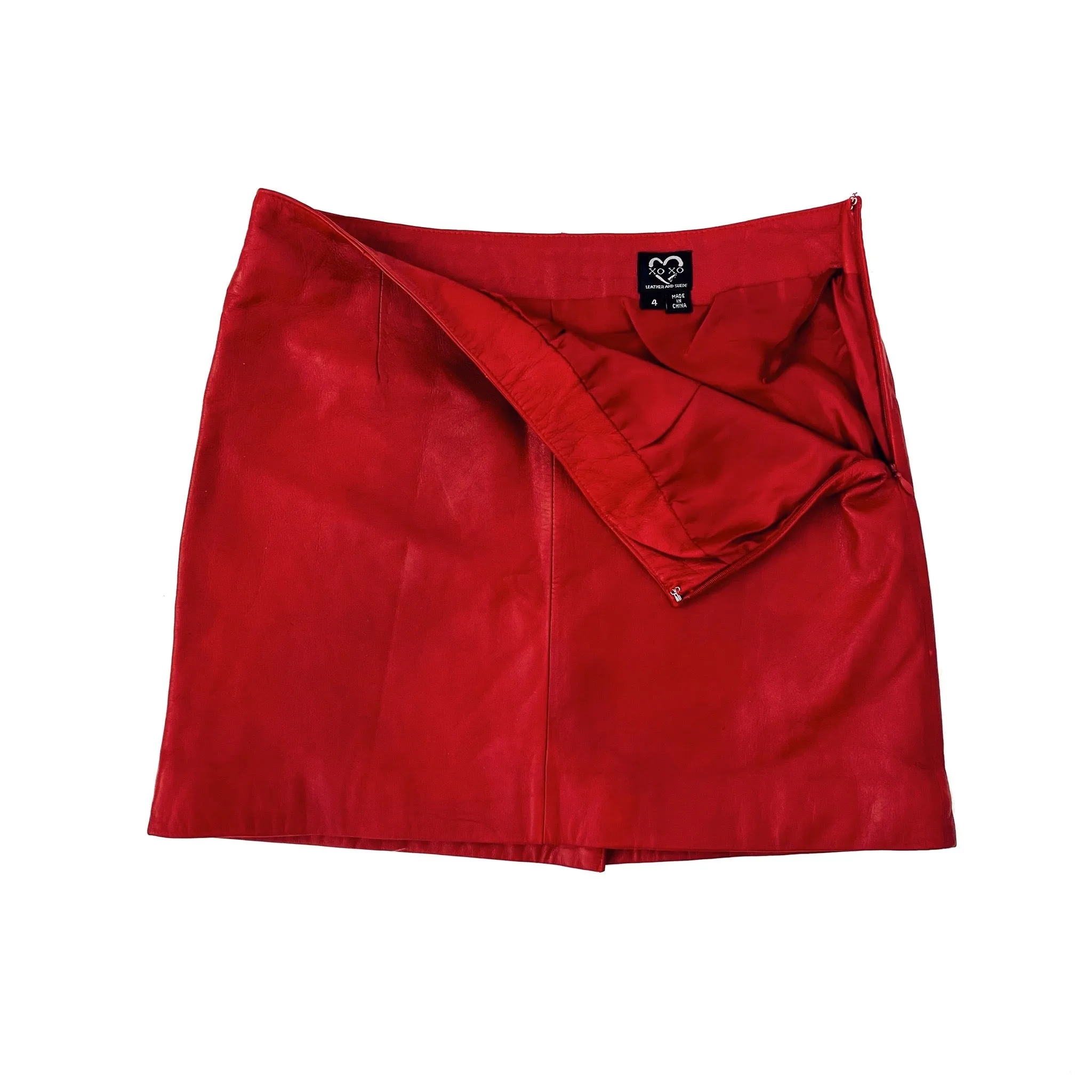 Vintage Red Leather Mini Skirt (S)