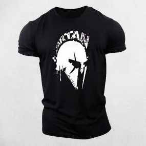 Vintage Spartan Print Men's Fitness T-Shirt - Breathable Cotton Blend